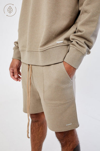 SUSTAINABLE LOUNGEWEAR  BOXY DROP CROTCH SHORT - LIGHT KHAKI