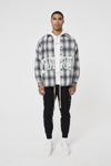 BRUSHED CHECK VARSITY PRINT SHACKET - GREY
