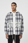 BRUSHED CHECK VARSITY PRINT SHACKET - GREY