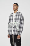 BRUSHED CHECK VARSITY PRINT SHACKET - GREY