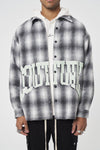 BRUSHED CHECK VARSITY PRINT SHACKET - GREY