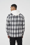 BRUSHED CHECK VARSITY PRINT SHACKET - GREY