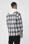 BRUSHED CHECK VARSITY PRINT SHACKET - GREY