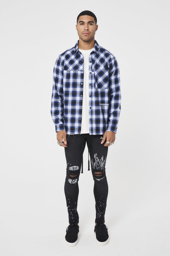 ZIP DETAIL BIKER PANEL DENIM JEANS - BLACK
