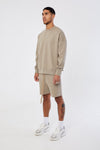 SUSTAINABLE LOUNGEWEAR  BOXY DROP CROTCH SHORT - LIGHT KHAKI