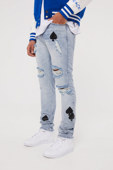 SPADE APPLIQUE RELAXED JEANS - WASHED BLUE