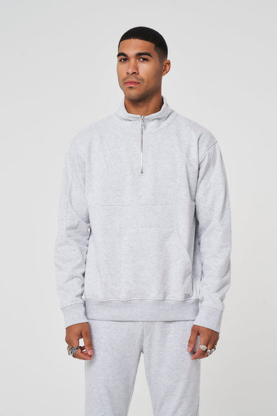 SUSTAINABLE LOUNGEWEAR MOCK NECK 1/2 ZIP SWEAT - GREY