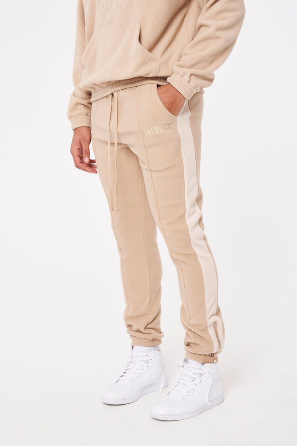 POLAR FLEECE STRIPE SIDE JOGGERS - BEIGE