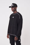 SIGNATURE CIRCLE OVERLOCK RELAXED FIT CREW - BLACK