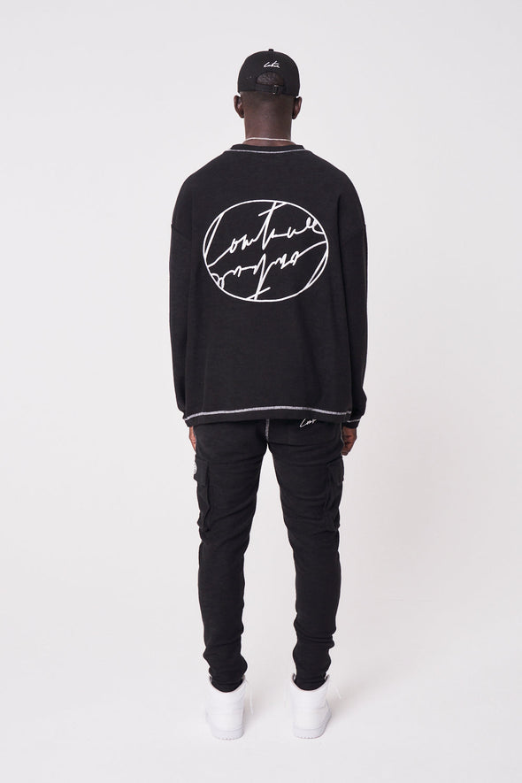 SIGNATURE CIRCLE OVERLOCK RELAXED FIT CREW - BLACK