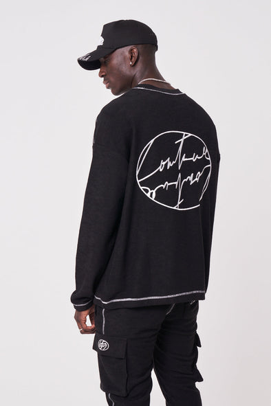 SIGNATURE CIRCLE OVERLOCK RELAXED FIT CREW - BLACK