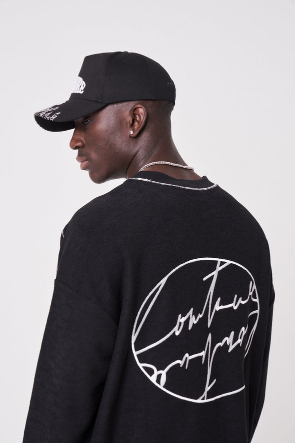 SIGNATURE CIRCLE OVERLOCK RELAXED FIT CREW - BLACK