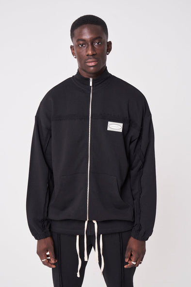 EMBROIDERY DETAIL ZIP THROUGH JACKET - BLACK