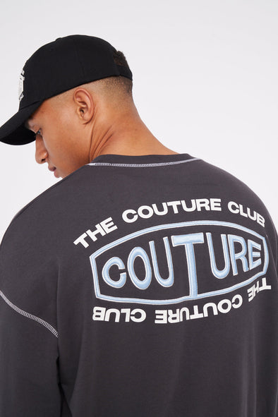 3D EMBROIDERY OVERLOCK SWEATSHIRT - CHARCOAL