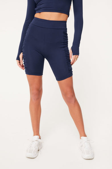 RUCHED SIDE CYCLING SHORTS - NAVY