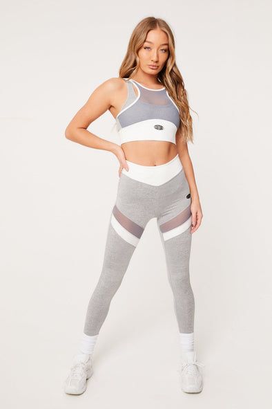 MESH LAYERED SPORTS BRA - GREY
