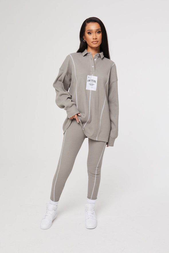 OVERLOCK WAFFLE LABEL DETAIL LEGGINGS - GREY