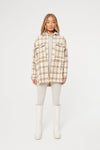 BRUSHED CHECK OVERSIZED SHACKET - WHITE