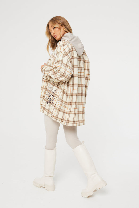 BRUSHED CHECK OVERSIZED SHACKET - WHITE