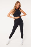 OVERLOCK MESH PANELLED RACER BACK TOP - BLACK