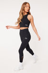 OVERLOCK MESH PANELLED RACER BACK TOP - BLACK
