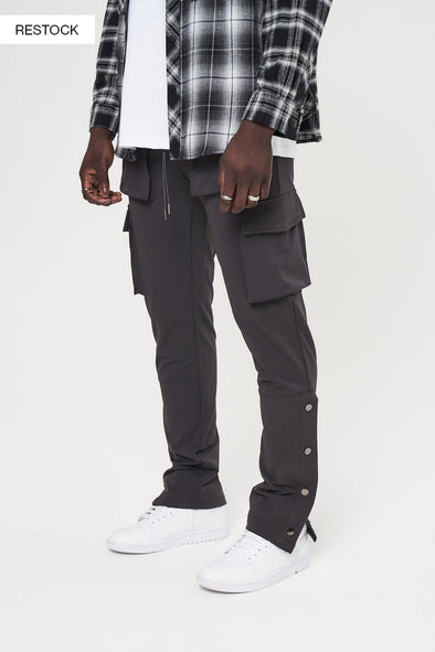 TECHNICAL STRETCH POPPER DETAIL CARGO PANTS - CHARCOAL