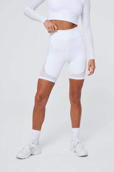 MESH PANELLED SUPPORT CYCLING SHORT - WHITE