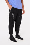 MULTI POCKET REVERSE SIGNATURE CARGO PANTS - BLACK