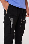 MULTI POCKET REVERSE SIGNATURE CARGO PANTS - BLACK