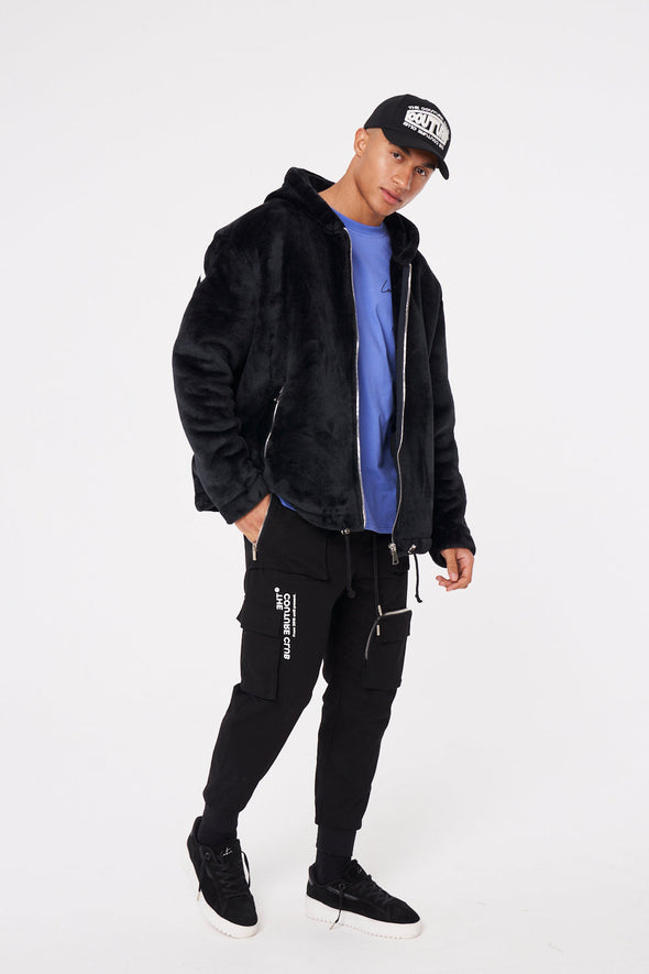MULTI POCKET REVERSE SIGNATURE CARGO PANTS - BLACK